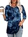 CRAZY GRID Lady Formal Knit Daily Wear Button Down Tie-dye Print Tshirt 3/4 Sleeves Round-Neck Tunics Clothing TieDyeBlue Medium
