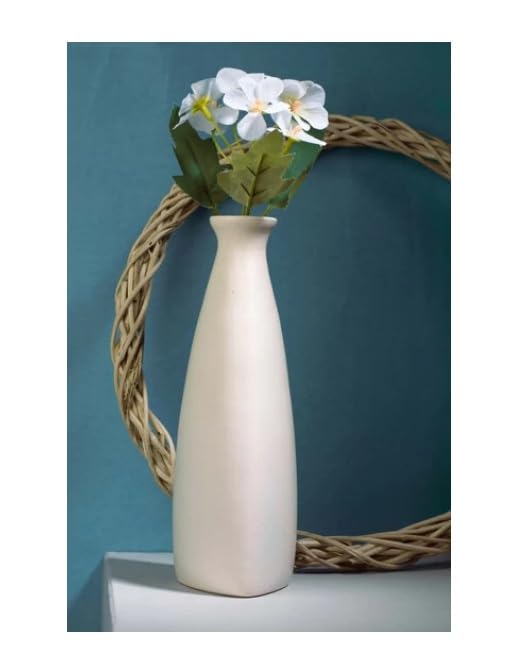 SPHINX Triangular Shape Botle Ceramic Vase, Flower Vase, Pampas Grass Vase, Vase for Money Plant Live Plants, Centrepiece Decor for Home, Office, or Gifts - (Height 9 Inches, Off White)