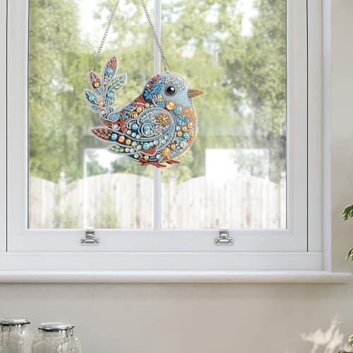 Image of Large Hanging Diamond Art Kits For Adults, Bird Diamond Art Suncatcher Kits | Special Shaped Diamond Painting Hanging, DIY 5D Crystal Diamond Art Pendant Kit, Window Suncatchers Craft