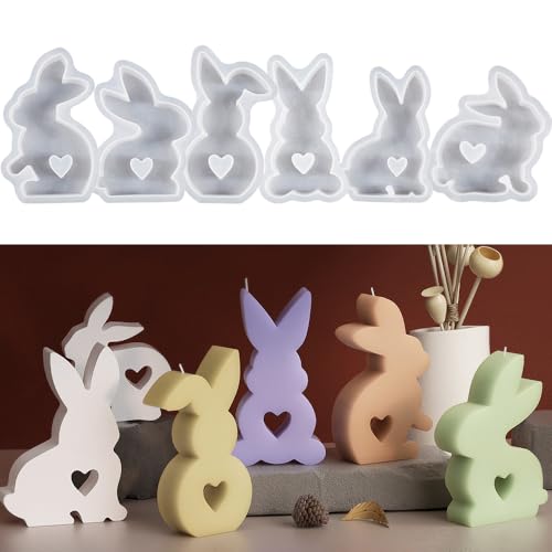 XHYASD 6 stampi in silicone per pasqua, coniglio, formine in silicone per conigli pasquali, per gesso, candele di cera di soia, artigianato
