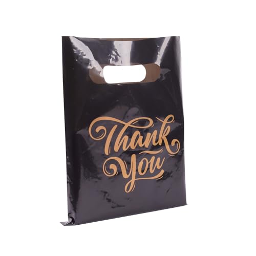 Sac polyéthylène noir de haute qualité, sachet plastique Thank You robuste pour commerce 100pcs