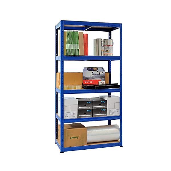 Certeo Schwerlastregal | HxBxT 1800 x 900 x 600 mm | 5 Ebenen | Fachlast 350 kg | Blau | Metallregal Kellerregal… – Bild 4
