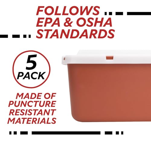 Sharps Container for Home Use & Professional, 1 Gallon (5-Pack) with Locking Lid, Biohazard Needle and Syringe Disposal, Professional Medical Grade