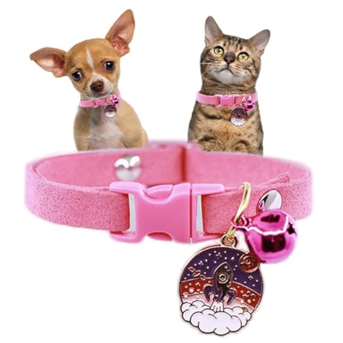 Tiny Dog Collar with Bell, Pretty Hot Pink Cat Collars with Bells Girl Puppy Collar for XXS XS Little Pet Dogs Female Kitten Animal, XXS Hot Pink XXS Neck 5-7.5"