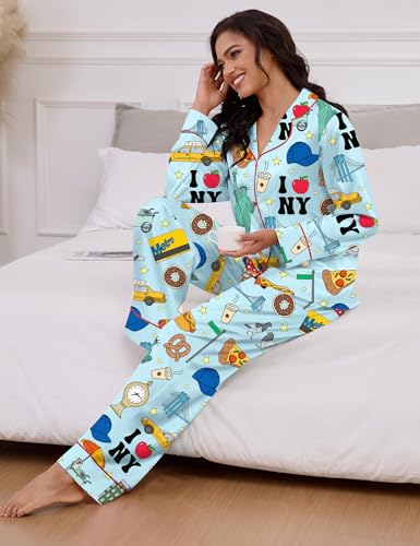 Image of SHESHOW Satin Pajamas for Women Set Long Sleeve Button Down Sleepwear 2 Piece Nightwear Women Pjs Sets Size XS-XXL