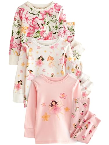NEXT Pack de 3 Pijama abrigados de Manga Larga Rosa/Crema Hada 3-4 Años