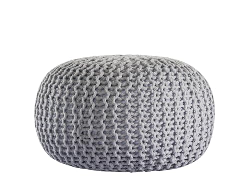 kreatives Wohnen Pouf Premium ø45cm Sitzhocker Strickpouf Innen Terrasse Pool Garten nachhaltig grau - Silbergrau