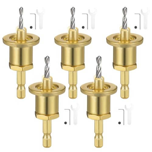 Faankiton 5 Piezas Juego de Brocas Avellanadoras, Herramienta de Chaflán de Madera, 8mm Broca Avellanadora Madera, Juego de Taladro de Cono avellanado, Brocas Biseladas Ajustables con Llave Hexagonal