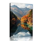 マウンテンリバー秋の静けさキャンバスウォールアートプリント自然風景キャンバスアートワーク壁装飾写真リビングルームベッドルームオフィス35x52cmインナーフレーム