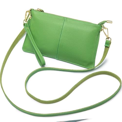 JONON Hakiki Deri Bileklik Debriyaj Cüzdan Cüzdanlar Küçük Crossbody Çanta Omuz Çanta Kadınlar için, Gümüş Fermuar, Açık Yeşil