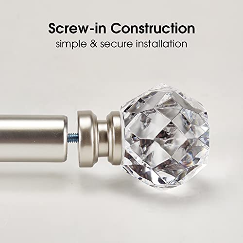 Ilaisihome Decorative Curtain Rod Finials, Luxury Crystal-Clear Faceted, Round, Set Of 2, Compatible With 1 Inch Or 1-1/8 Inch Dia Curtain Rod, Standalone Finial Pair, Silver thumb #4