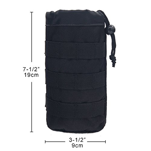 Cevinee Ultra-Light Tactical MOLLE Water Bottle Pouch, Drawstring Open Top & Mesh Bottom Travel Water Bottle Bag - Black