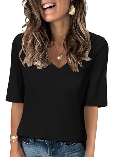 TICTICMISS Women's Casual V-Neck Half Sleeve Summer Tees