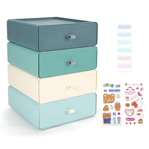 TIE-DailyNec 4 Cajoneras Apilables, Cajonera Organizadora de Cosméticos, Caja de Almacenaje con Cajones, Organizador de Maquillaje para Escritorios, Tocadores, Oficinas (Morandi)
