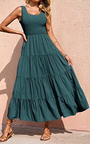 Image of PRETTYGARDEN Women's 2026 Casual Loose Plain Maxi Sundress Smocked Tank Dress Sleeveless Summer Beach Tiered Long Dresses