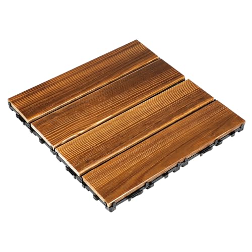 NUOBESTY Outdoor Interlocking Wood Decking Tiles for Balcony Patio Garden Wooden Flooring with Easy Installation Anti-slip Carbonized Deck Tile for Outdoor Space Upgrade