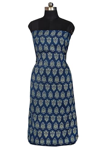 Image of Ethnics of Kutch Womens's Ajrakh Modal Silk Natural Dye Hand Block Print Unstitched Kurta Fabric