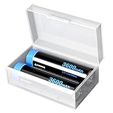 LCLEBM 2 Packs 3400mAh Flat Top 3.7V 20A Rechargeable Battery with 1 Bay USB Charger and Storage Holder Case for Fan Spotlight Flashlight,Camera and More