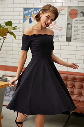 PAUL JONES 1950s Off The Shoulder Long Sleeve Flared Dress XL Black