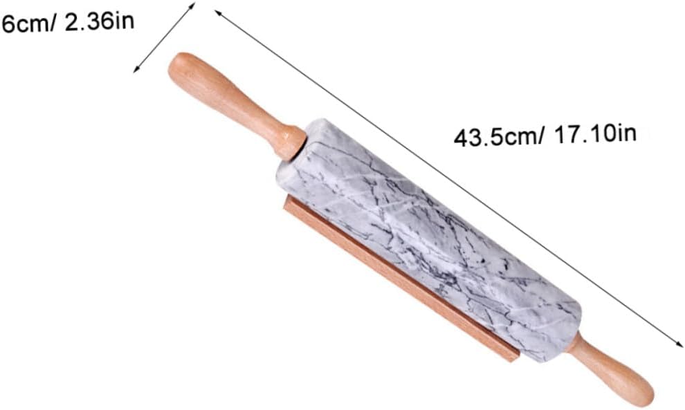 Natural Marble Dough Roller with Wooden Handle Non-stick Baking Pin for Cookie Pastry Pizza and Dumpling Dough Smooth Surface Space-saving Kitchen Tool for Home Use