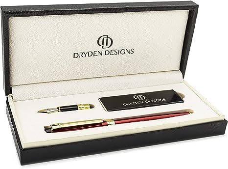 Miniatura 3 de Dryden Designs Pluma estilográfica - Puntas medias y finas Incluye caja de lujo, cartuchos de tinta - 3 negros 3 azules y convertidor de recarga