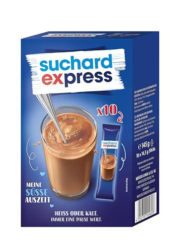 Suchard Express Trinkschokolade, 10x 14,5g Sticks mit kakaohaltigem Getränkepulver, für kalte oder warme Milch Suchard Express Trinkschokolade, 10x 14,5g Sticks mit kakaohaltigem Getränkepulver, für kalte oder warme Milch