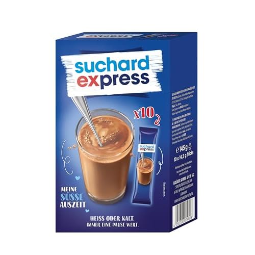 Suchard Express Trinkschokolade, 10x 14,5g Sticks mit kakaohaltigem Getränkepulver, für kalte oder warme Milch