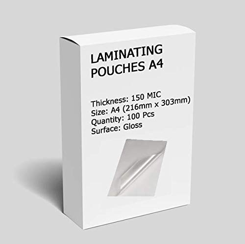 100 x A4 Gloss Laminating Pouches | 150 Micron Pouch/Lamination Pouches (100 Pack)