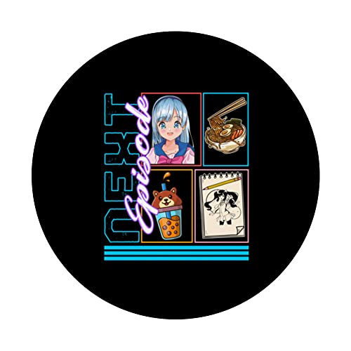 Next Episode, Anime Otaku Girl Japan Kawaii Ramen Noodles Bo PopSockets Swappable PopGrip, Black - Image 3
