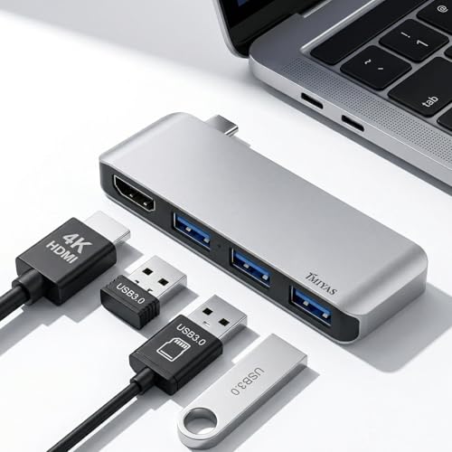 Tmiyas USB C Hub HDMI 4 in 1 for MacBook, USB C to HDMI Multiport Adapter with 4K HDMI, 3 USB 3.0 Ports, USB C Hub for MacBook Pro/Air, iMac, HP, Surface - USB C Splitter