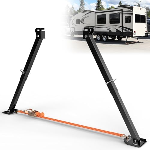 Adjustable RV I-Beam Mount Stabilizer Jack Heavy-Duty 17-35 Anti-Sway Camper Stabilizer Jack with Ratchet Tension for Fifth Wheel Travel Trailer Black
