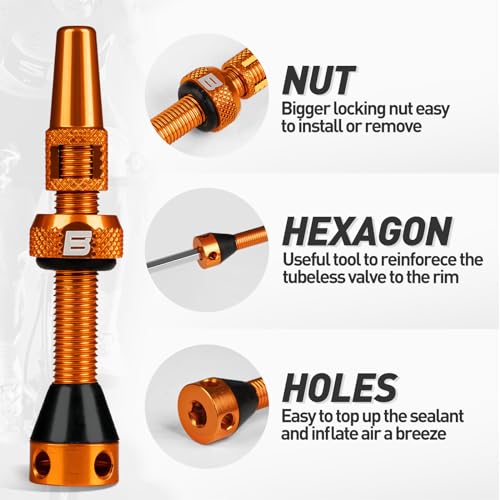 Image of BWSHLF Tubeless Presta Valve Stem 40 /44 /55 /60 /65 /80 /100 mm, Super Light Alloy Presta Valve Stem Kit with Valve Core Remover Tool and Valve Stem Caps - Multiple Color and Size Options(Pair)