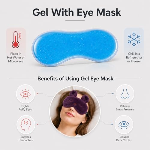 Image of Jenna Sleeping Eye Mask for Sleeping for Women Sleep Mask Blind Fold Eye Cover for Sleep Soft Plush Frog Eye Mask for Kids and Adults Eyemask Lightweight & Durable (FurHelloPurple-Gel)
