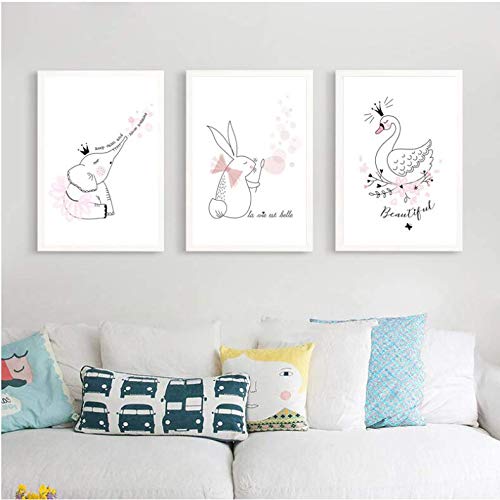 Décor à la maison mignon animal rose cygne affiche enfant sur toile 50x70