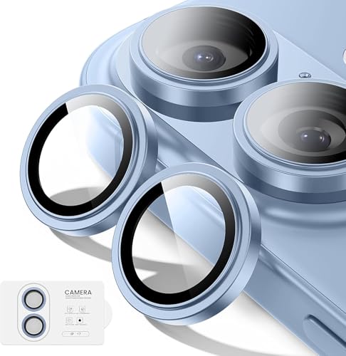 Image of Choiche Camera Lens Protector Compatible for iPhone 17 (Blue) - 9H Tempered Glass Camera Cover, HD Clear Anti-Scratch Screen Protector with Metal Ring Decoration, Case Friendly, Night Shot Safe