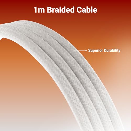 Image of Zebronics Type C - Type C Braided Cable, 60 Watts, Upto 480Mbps Data Sync, Fast Charging, 1 M, Compatible with iPhone 15 & 16 Series, iPad, MacBook, Samsung, Android (Wattz 60CC5, White)