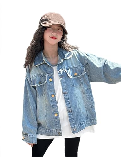 5-14Years Kids Denim Outerwear Jacket Girls Cropped Denim Jacket Long Sleeve Jacket Loose Collared Jeans Jacket2