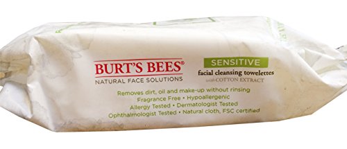 Burt's Bees Sensitive Facial Cleansing Towelettes with Cotton Extract, 30 Count (Pack of 3)