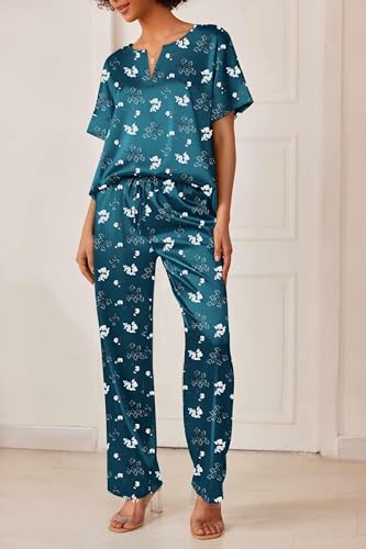 Image of Ekouaer Mens Satin Pajamas Set Button-Down Short /Long Sleeve Shirt Top Soft Silk Sleepwear Loose Pocket Pant Loungewear