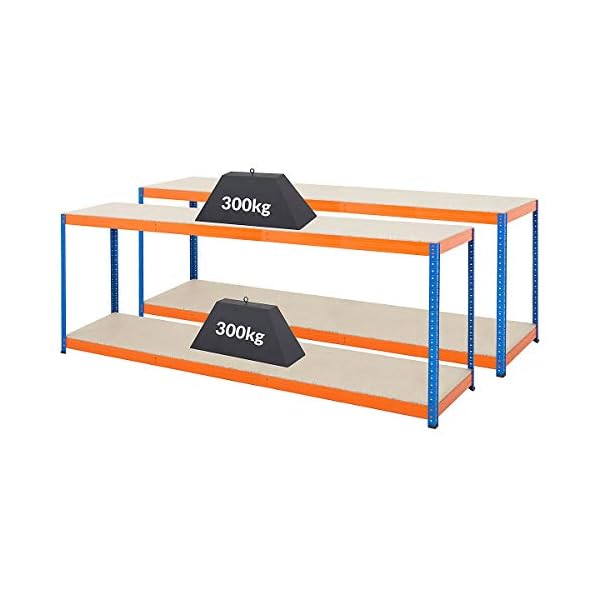 Certeo Schwerlastregal | HxBxT - 180 x 180 x 45 cm | Tragkraft bis zu 300 kg pro Fachboden | Tiefe 45 cm | Belastbar mit… – Bild 5