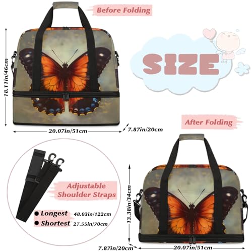 Large Weekender Overnight Bags Animal Beautiful Butterfly Travel Duffel Bag for Women Men Gym Bag With Shoe Compartment Foldie Travel Tote Bag Carry On Personal Item Bag for Travel Gym Sports2