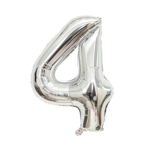 40インチ 大きい 数字 バルーン 4 シルバー ナンバー バルーン 誕生日 数字 風船 約100cm ハッピーバースデー 前撮り 結婚式パーティー 記念日 ウェディング お祝い 飾り
