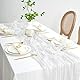 Tischläufer Weiß, 90 x 400 cm Gaze-Tischläufer, Lang Romantisch Halbdurchsichtiger Stoff, Tischdecke Weiß für Babyparty Tischdekoration, Kommunion, Geburtstagsparty, Hochzeit Tischdekorationen