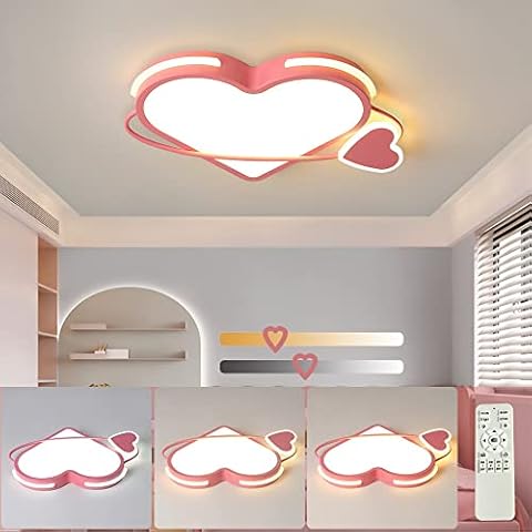 LED Ceiling Light, Creative Heart Shaped Butterfly Ceiling Lamp, 30W 3000lm Φ50cm, with Dimmable Remote Control 3000-6000K, Modern Pink Ceiling Lights, Suitable for Living Room and Children's Room Cover