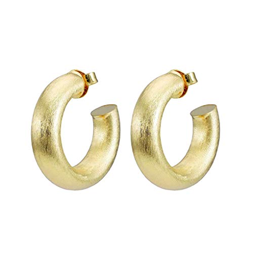 Small Chantal Thick Chunky Tube Lightweight Hoop Earrings for Women in Brushed 18k Gold Plated