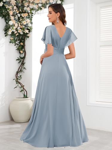 Tea Length Chiffon Mother of The Bride Dresses with Sleeves A-Line Formal Evening Gown3