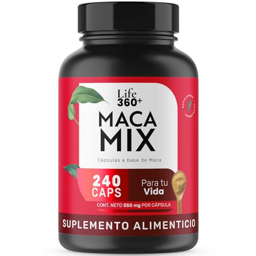 Herbal Plus, LIFE 360+ Maca Mix | 240 Cápsulas | Mezcla de Maca Negra, Maca Amarilla, Maca Roja y Celulosa | Suplemento Alimenticio | 240 Cápsulas de Gelatina Dura a Base...