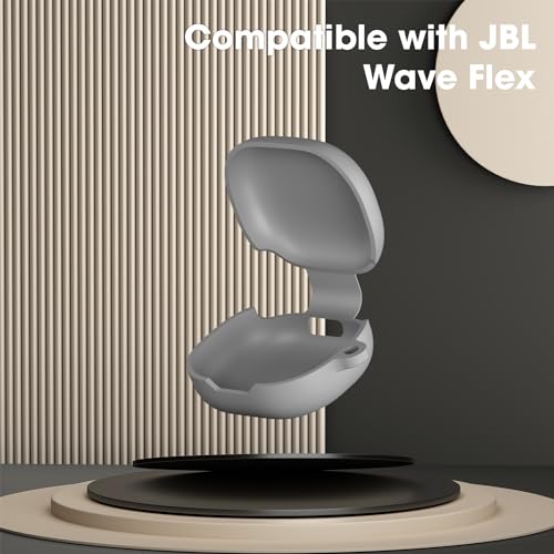 Image of Sounce Earphone Case Cover Compatible for JBL Wave Flex, Soft Silicone Skin Case Cover Shock-Absorbing Protective Case with Keychain [Front LED Visible] - Grey