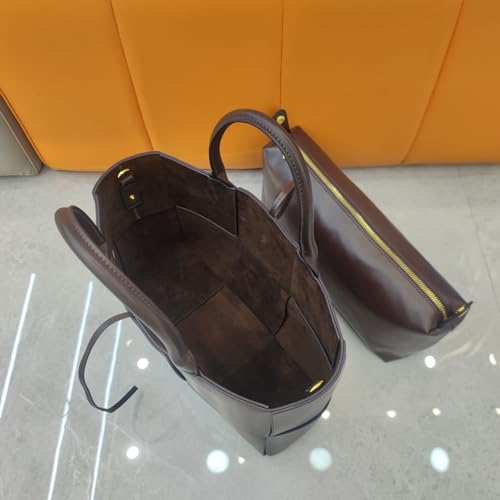 Elegant Cowhide Leather Hand Woven Tote Handbag – Large Shoulder Bag for Commuting2