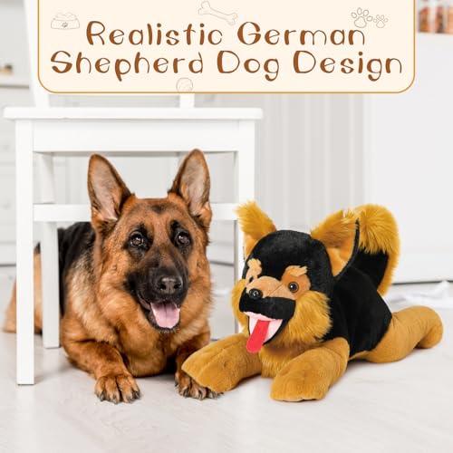 MorisMos 50cm lang riesen Schäferhund Kuscheltier mit 4 welpen im Bauch, groß Deutscher schäferhund Plüschtier Stofftier XXL, weich Plüschhund dogteddy Geschenk Kinder Baby